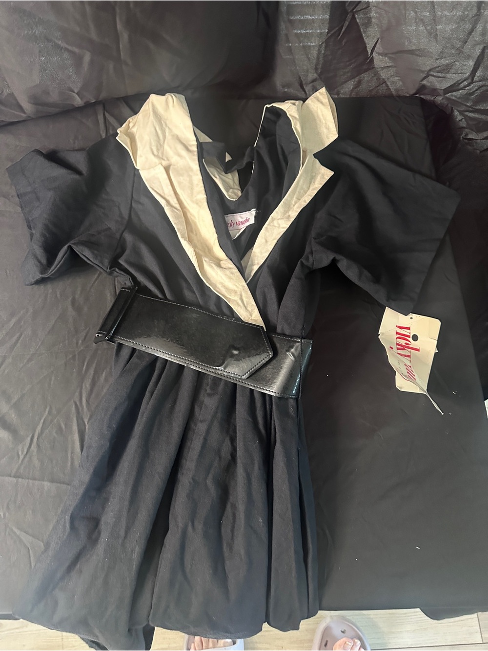 Black and White V-Neck Fit & Flare Jacket Dress-vintage Vicky Vaughn size 6-#642
